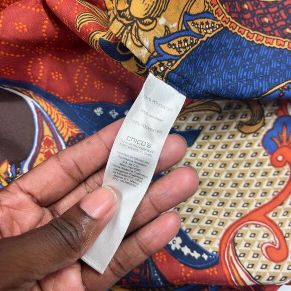 Chicos Asymmetrical Tunic Shirt Boho Colorful Long Sleeve Lace Up Top 3P XLP - Picture 8 of 11